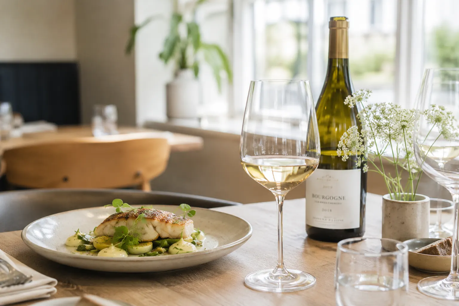 Fiskeret med hvidvin fra Bourgogne i dagslys (AI-genereret billede)